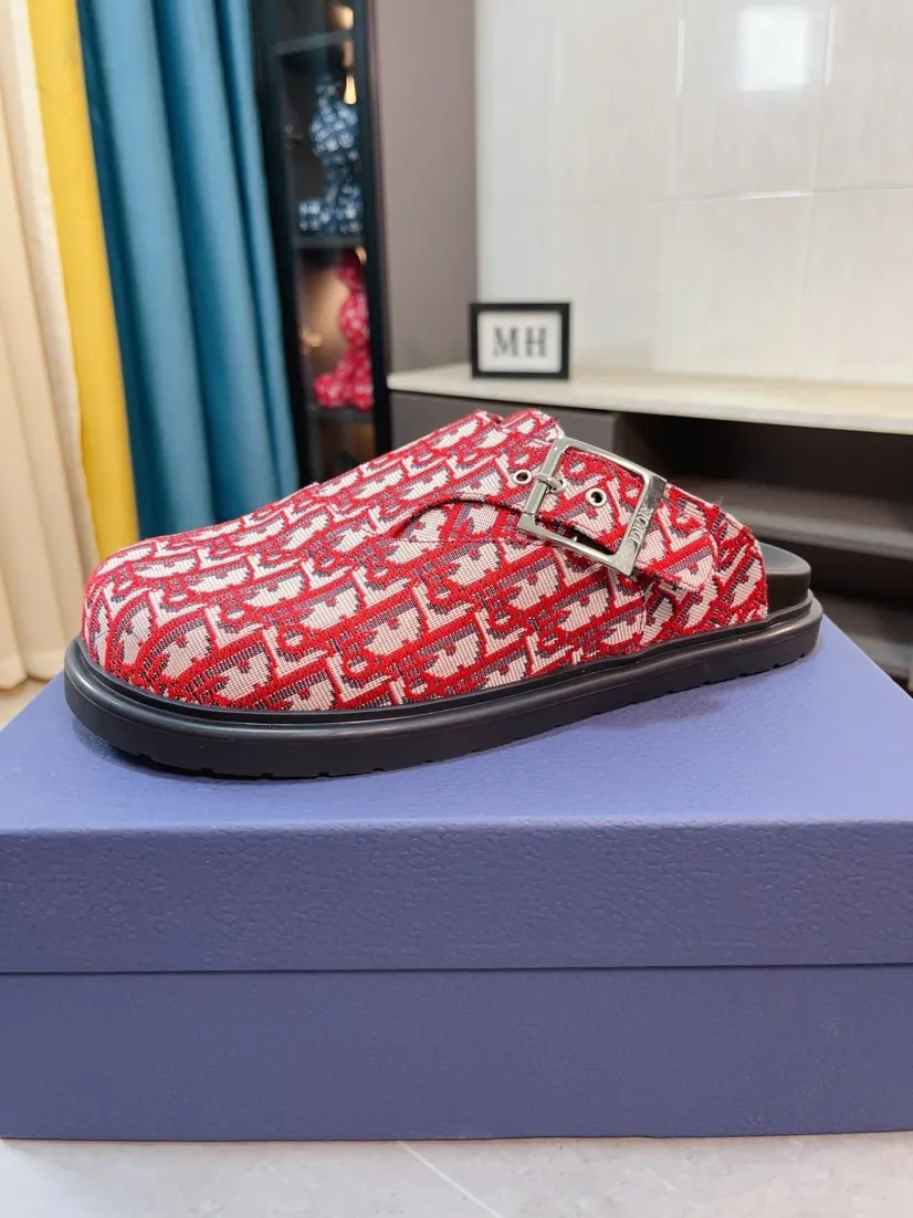 Men's shoes 💰380🌸🌸【Dior】Top purchasing agent 🇮🇹 Di Street Male God half drag counter synchronization, uppers imported from Italy with D logo fabric, high-quality complex splicing craftsmanship, soles: original soles specially provided by the original factory, exclusive event molded soles super comfortable, original factory single goods, 🔍🔍high quality, you can enter and exit the counter at will, welcome to compare, size number 38-45 (order 46)